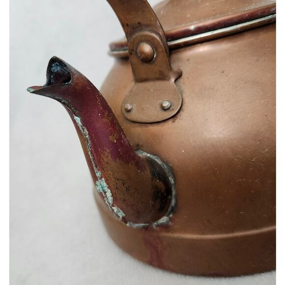 Vintage Copper and Ceramic Handle Tea Kettle Pot Primitive Boho Decor - Picture 6 of 12